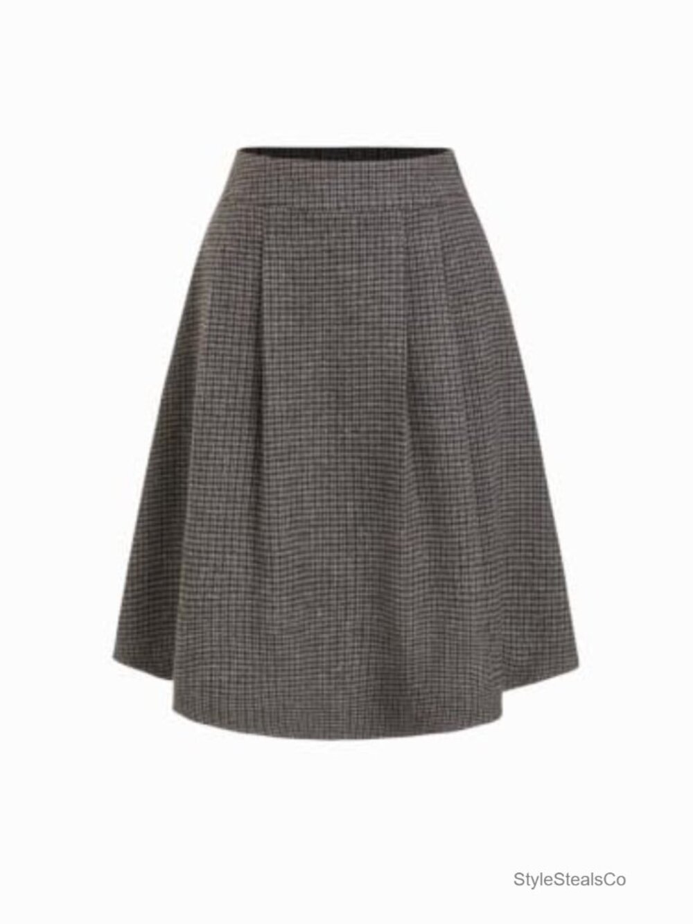 Plaid Pleated Midi Skirt with Pockets A-Line Office Fall